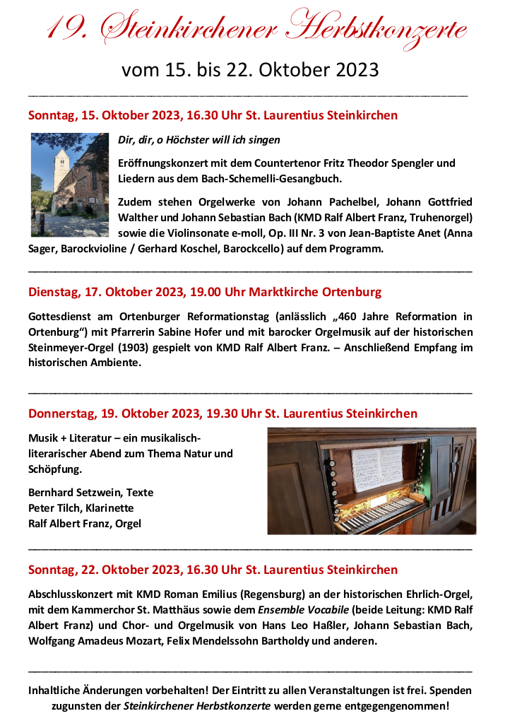 Programm Steinkirchener Herbstkonzerte 2023